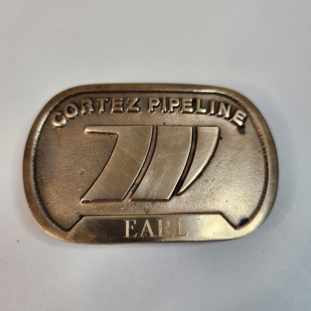 Vintage 1982 G S Chicha Cortez Pipeline Brass Belt Buckle Spokane WA Earl